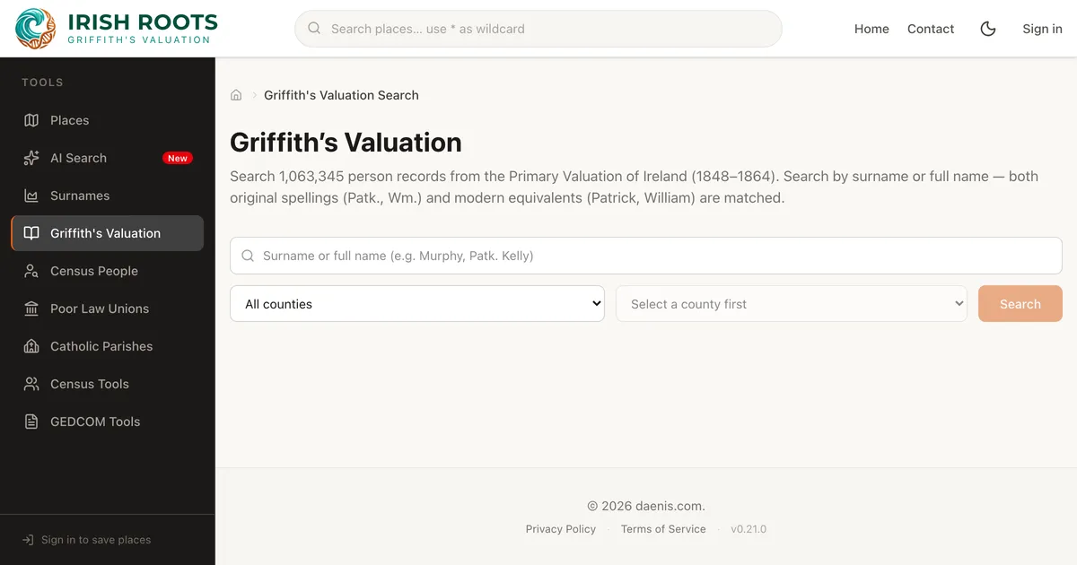 Search Griffith's Valuation by Name — Over a Million Irish Records