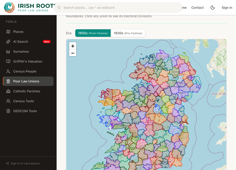 Ireland's Poor Law Unions — the districts that civil registration was built on.